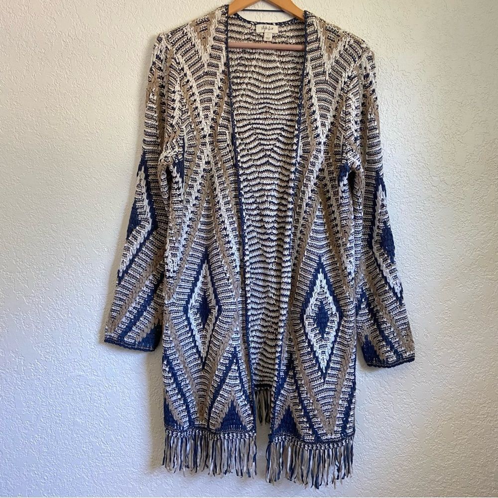 Style & Co. Geometric Pattern Open Front Crochet Boho Cardigan